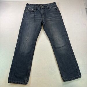Vertical Sport Mens Straight Leg Jeans Dark Wash Blue Embroidered (30x29) WB310